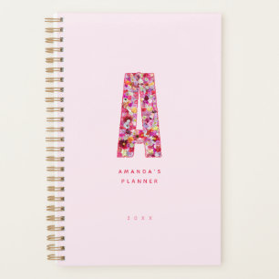 Feminines rosa Blumen-Monogramm personalisiert Planer