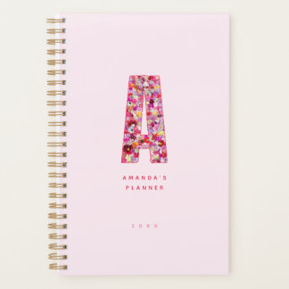 Feminines rosa Blumen-Monogramm personalisiert Planer
