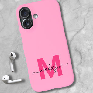 Feminines Rosa Elegantes Minimal Namensmonogramm iPhone 16 Hülle