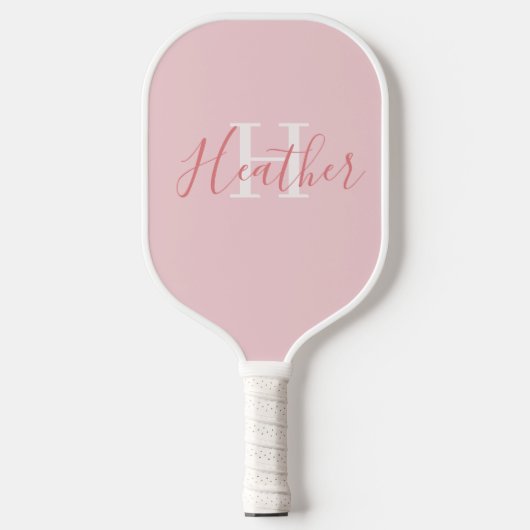 Feminines Rosa mit Namen und Initiale Pickleball Schläger (Vorderseite)
