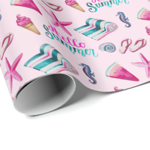 Feminines rosa Sommer-Strand-Wasserfarbenmuster Geschenkpapier