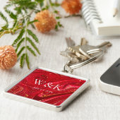 Feminines rotes Glitter-Monogramm Anfangsbuchstabe Schlüsselanhänger (Seite)