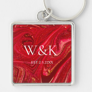 Feminines rotes Glitter-Monogramm Anfangsbuchstabe Schlüsselanhänger