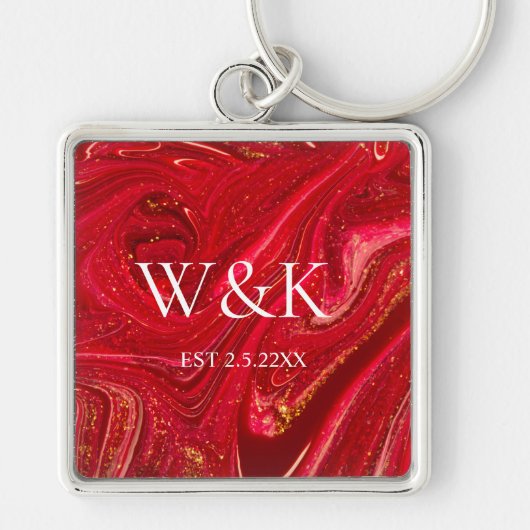Feminines rotes Glitter-Monogramm Anfangsbuchstabe Schlüsselanhänger (Vorne)
