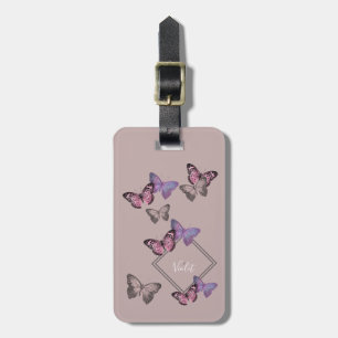 Feminines Schmetterlingsmuster mit Monogramm - Ros Gepäckanhänger