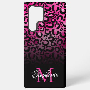 Feminines schwarzes heißrosa Leopard-Ombre-Monogra Samsung Galaxy Hülle