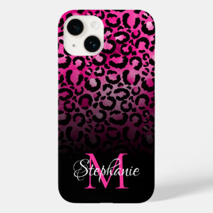 Feminines schwarzes heißrosa Leoparden-Ombre-Monog Case-Mate iPhone 14 Hülle