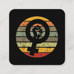Feminismus Symbol Design Retro Vintag, 70er 80er 9 Quadratische Visitenkarte
