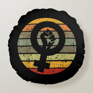 Feminismus-Symbol-Design Retro Vintage, 70er 80er Rundes Kissen