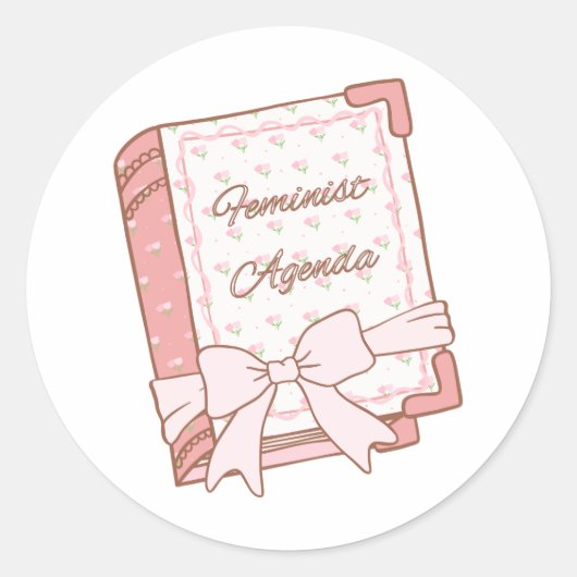 Feminist Agenda Girly Book Design | Cute Pink Runder Aufkleber (Vorderseite)
