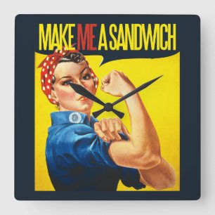 Feminist Make me a Sandwich Quadratische Wanduhr
