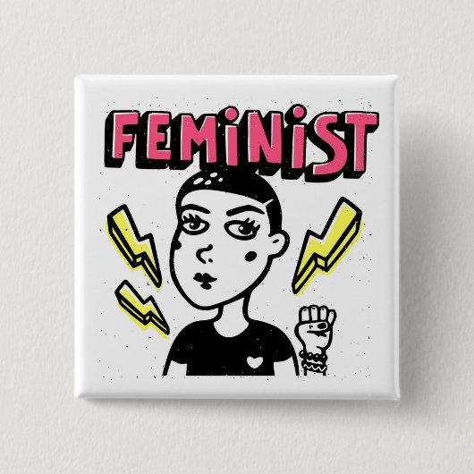 Feminist Pop Art Girl Button (Vorderseite)