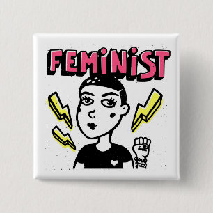 Feminist Pop Art Girl Button