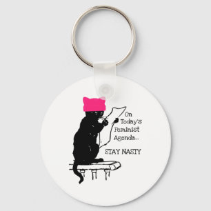 Feminist Resist Cat Pink Hat Bleibe Eklig Schlüsselanhänger