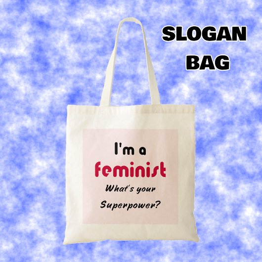 Feminist Super Power Slogan pink Tragetasche