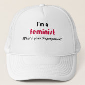 Feminist Super Power Slogan Truckerkappe (Vorderseite)