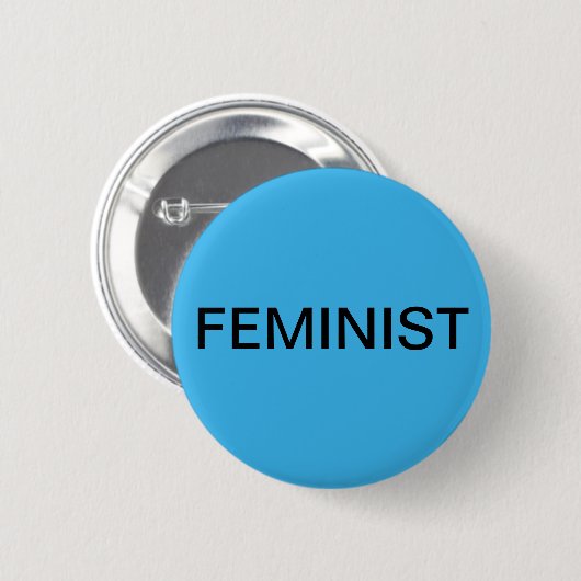 Feministin - fett schwarzer Text auf hellblau Button (Vorne & Hinten)