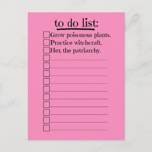 Feministin Hexe zu tun Liste Postkarte (Vorderseite)
