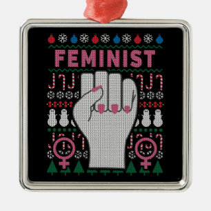 Feministin Power Ugly Christmas Sweater Ornament Aus Metall