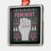 Feministin Power Ugly Christmas Sweater Ornament Aus Metall (Links)
