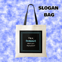 Feministisch-Supermacht-Slogan weiß auf schwarz Tragetasche