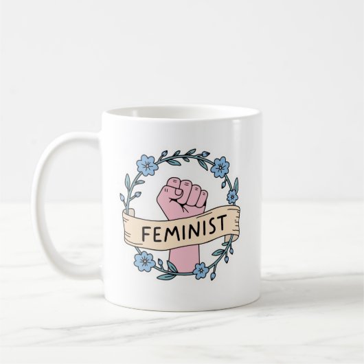 Feministische Kaffeetasse mit Blumenmuster (Links)