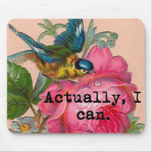 Feministische Mauspad Vintage-Vogel mit rosa Blume