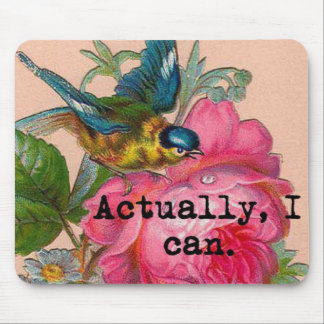 Feministische Mauspad Vintage-Vogel mit rosa Blume
