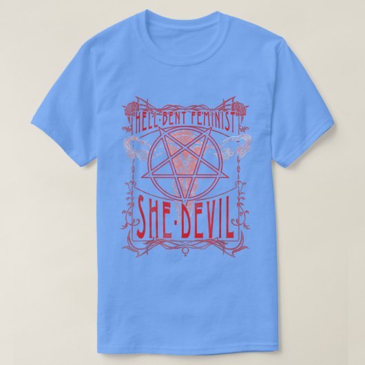 Feministische Teufelin Gebärmutter mit aller Gewal T-Shirt (Design vorne)