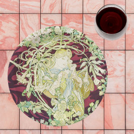 Femme à marguerite - Mucha daisy textile repro Pappteller