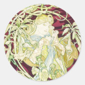Femme à marguerite - Mucha daisy textile repro Runder Aufkleber (Vorderseite)