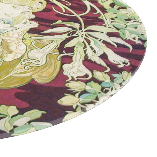 Femme à marguerite - Mucha daisy textile repro Schneidebrett (Ecke)