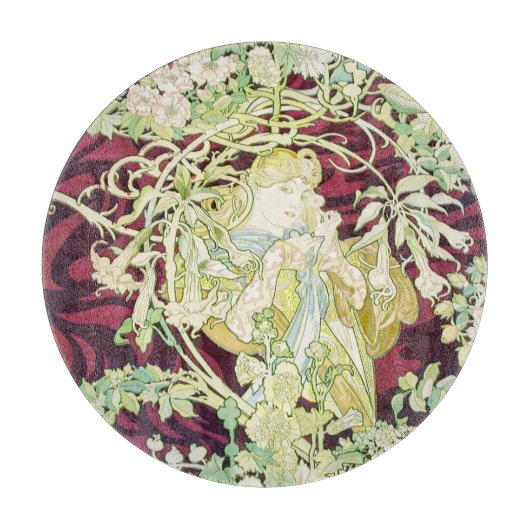 Femme à marguerite - Mucha daisy textile repro Schneidebrett (Vorderseite)
