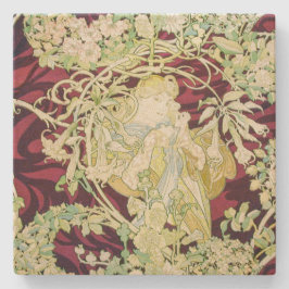 Femme à marguerite - Mucha daisy textile repro Steinuntersetzer