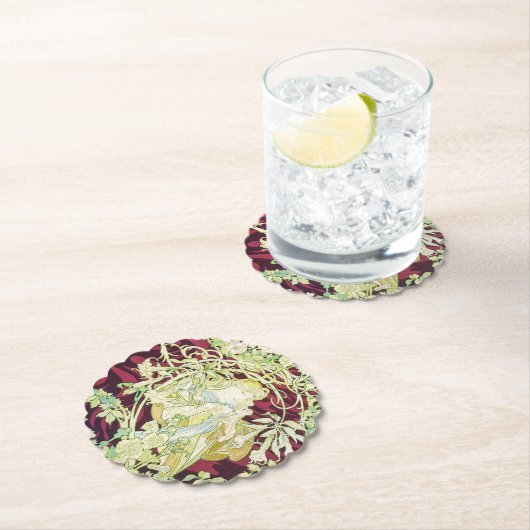 Femme à marguerite - Mucha daisy textile repro Untersetzer (Vor Ort)