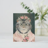 Femme couronne Rose Chat Postkarte (Stehend Vorderseite)