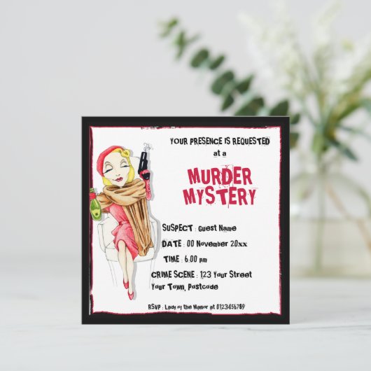 Femme Fatale Murder Mystery Einladung (Stehend Vorderseite)