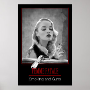 Femme Fatale - Rauchen und Waffen Retro Schwarz/We Poster