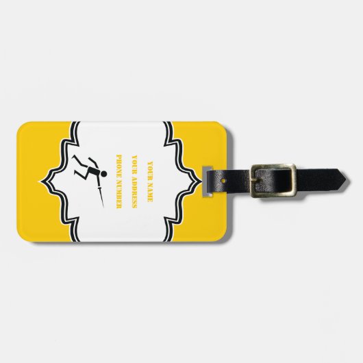 Fencer-Silhouette mit Schwert-Feing-Brauch Gepäckanhänger (Vorderseite horizontal)