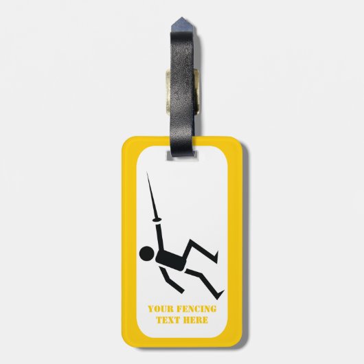 Fencer-Silhouette mit Schwert-Feing-Brauch Gepäckanhänger (Rückseite vertikal)