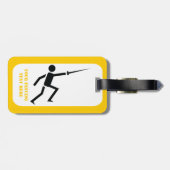 Fencer-Silhouette mit Schwert-Feing-Brauch Gepäckanhänger (Rückseite horizontal)