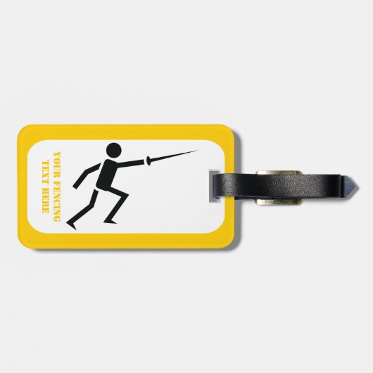 Fencer-Silhouette mit Schwert-Feing-Brauch Gepäckanhänger (Rückseite horizontal)