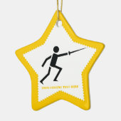 Fencer-Silhouette mit Schwert-Feing-Brauch Keramik Ornament (Links)