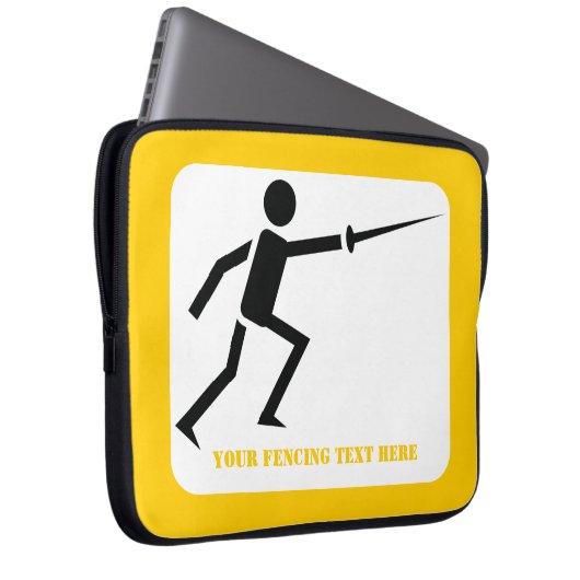 Fencer-Silhouette mit Schwert-Feing-Brauch Laptopschutzhülle (Vorne Rechts)