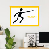 Fencer-Silhouette mit Schwert-Feing-Brauch Poster (Heimbüro)