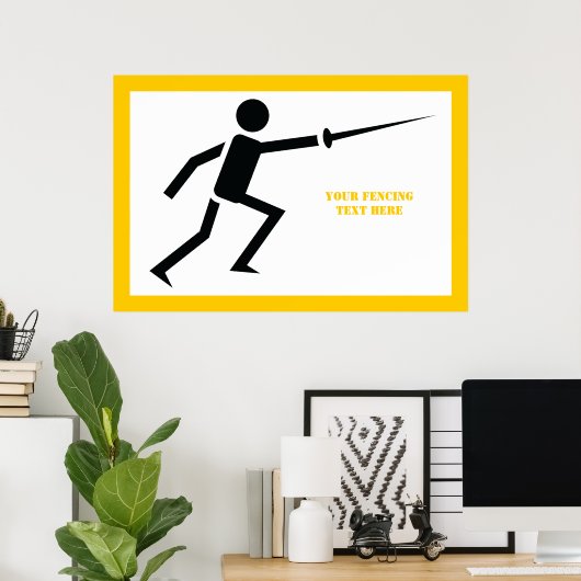Fencer-Silhouette mit Schwert-Feing-Brauch Poster (Heimbüro)