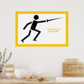 Fencer-Silhouette mit Schwert-Feing-Brauch Poster (Küche)