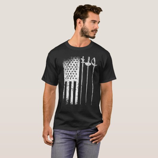 Fencing America Flag Juli 4 Folie pro Säbel T-Shirt (Vorne ganz)