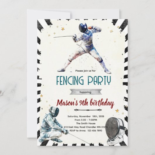 Fencing Birthday party Invitation Einladung (Vorderseite)