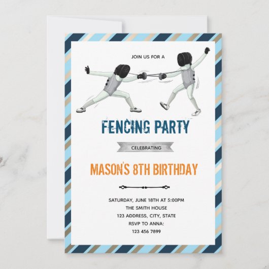 Fencing Party Geburtstagseinladung Einladung (Vorderseite)